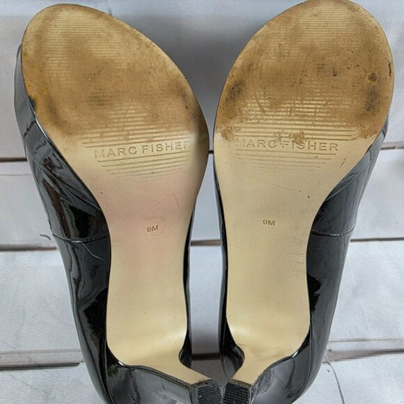 Marc Fischer Patent Leather Platform Mary Jane Peep Toe Heels Shoes Black 9M - Picture 8 of 8